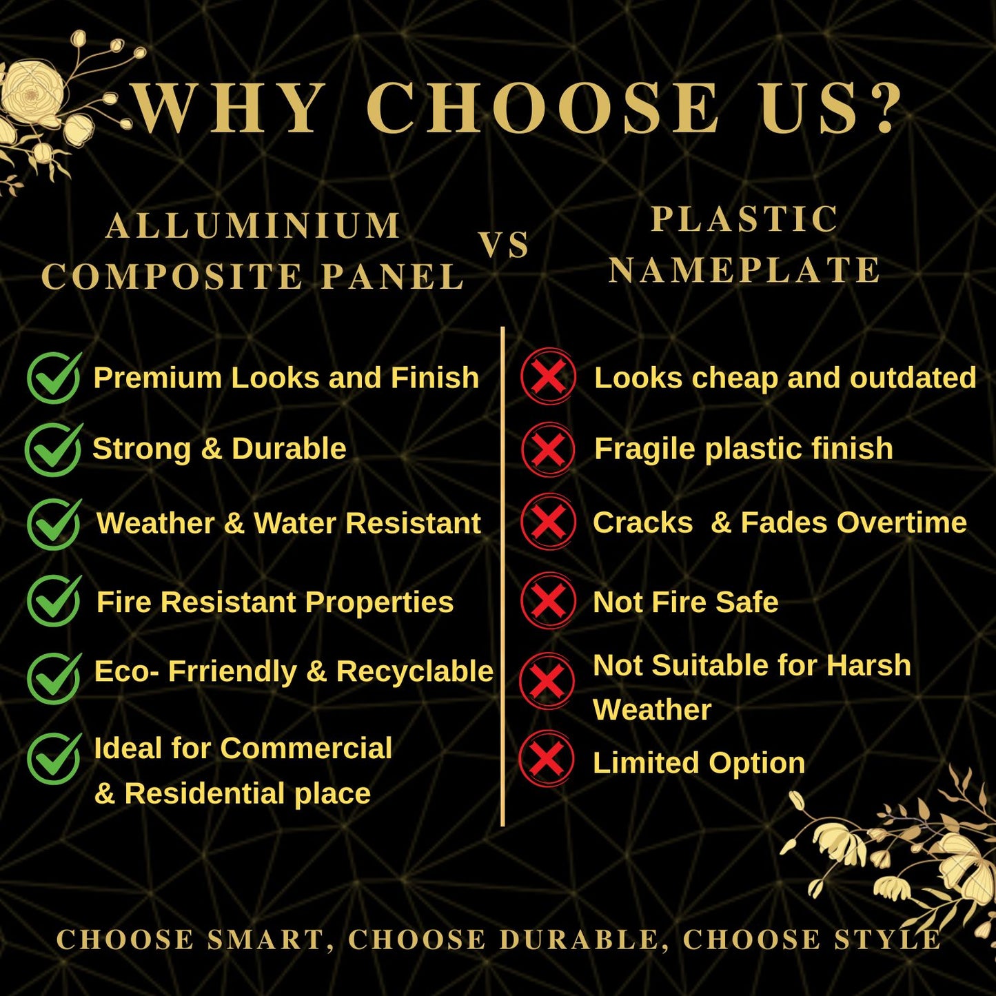 Golden Aluminium Royal Name Plate