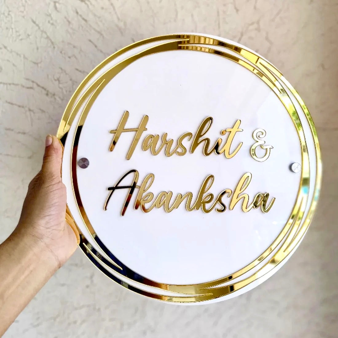 Customized Home Name Plate White and Golden