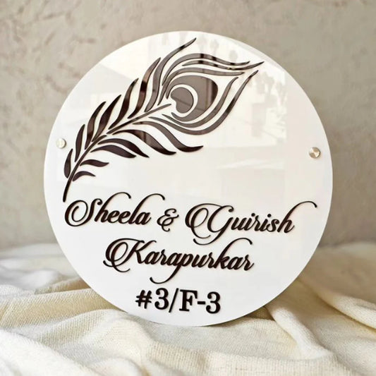 Customized Acrylic Name Plate White and Black (Feather)
