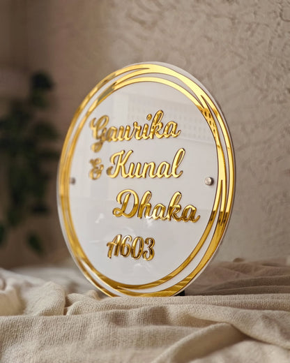 Customized Home Name Plate White and Golden