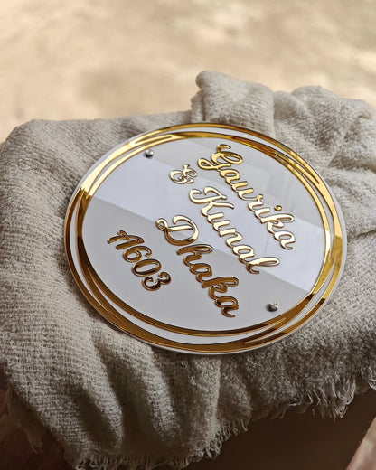 Customized Home Name Plate White and Golden