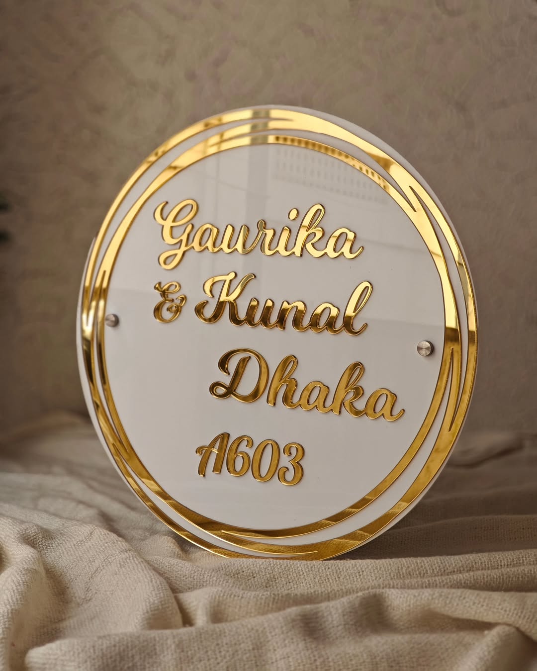Customized Home Name Plate White and Golden