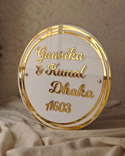 Customized Home Name Plate White and Golden