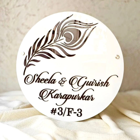 Customized Acrylic Name Plate White and Black (Feather)